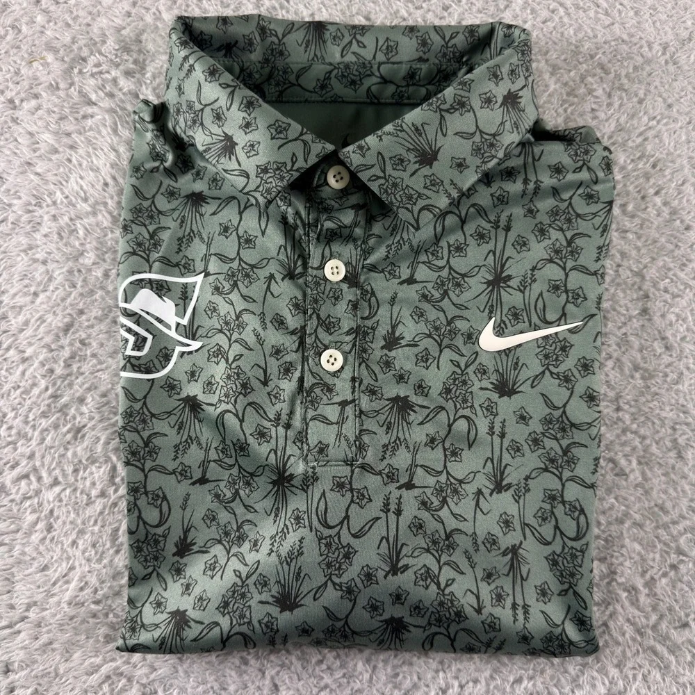 Nike Dri-FIT Mens Floral Botanical Print Golf Polo Shirt Green Black Size M